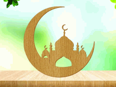 Crescent Moon Mosque Ramadan Kareem Wooden Cutout Free Vector, Free Vectors File