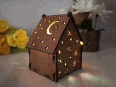 Wooden House Shaped Lamp Gift Box 3mm Free Vector, Free Vectors File