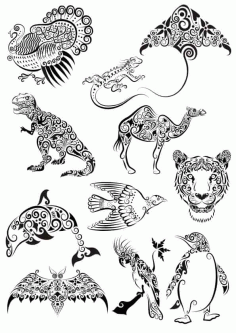 Ornament Animals Tattoo Vectors Pack Free Vector, Free Vectors File