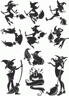 Witch Silhouette Stickers Free Vector, Free Vectors File