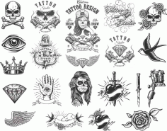 Skull Tattoo Compositions Pack Free Vector, Free Vectors File