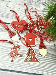 Laser Cut Christmas Decoration Wooden Ornaments Free Vector, Free Vectors File