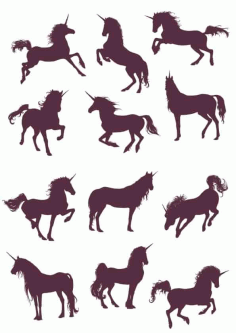 Unicorn Horse Silhouettes Sticker Pack Free Vector, Free Vectors File