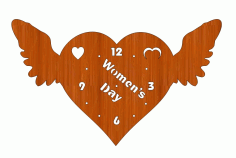 Laser Cut Wood Wall Clock Women Day Heart Wings 8 March Free Vector, Free Vectors File