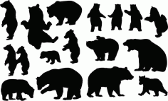 Bear Animals Collection Silhouette Pack of Free Vector, Free Vectors File