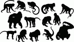 Monkey Animals Collection Silhouette Pack of Free Vector, Free Vectors File