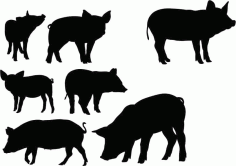 Pig Animals Collection Silhouette Pack of Free Vector, Free Vectors File