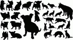 Puppies Animals Collection Silhouette Pack of Free Vector, Free Vectors File