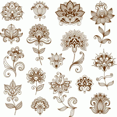 Mehndi Style Ornamental Flowers Free Vector, Free Vectors File