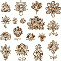 Henna Set of Ornamental Stylized Flowers Free Vector, Free Vectors File