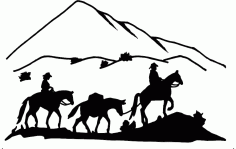 Western Scenery 3 Horses 2 Riders Free DXF File, Free Vectors File