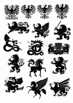 Heraldry Animals Vector Set Free Vector, Free Vectors File