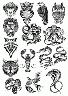 Animals Vector Art Set Free Vector, Free Vectors File