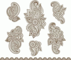 Set Mehndi Flower Pattern Henna Drawing Free Vector, Free Vectors File