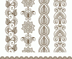 Border Elements in Indian Mehndi Style Free Vector, Free Vectors File