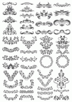 Floral Decor Elements Collection Free Vector, Free Vectors File