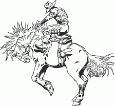 Rodeo Rider Western Cowboy Line Art Free Vector, Free Vectors File