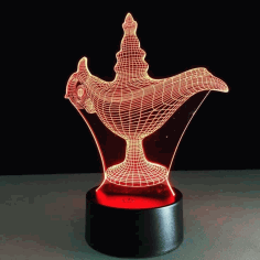 Aladdin Chirag 3D Illusion Acrylic Lamp Free DXF File, Free Vectors File