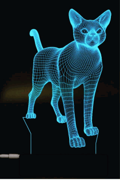 Cat 3D Illusion Lamp Laser Engraved Free Vector, Free Vectors File