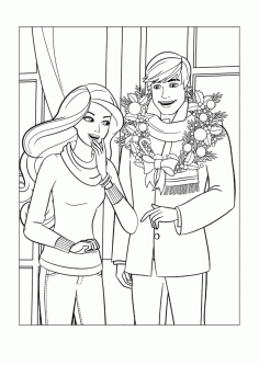 Barbie Doll And Ken At Christmas Tracing Worksheets PDF, Free Vectors File