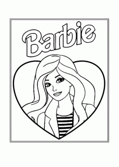 Barbie Doll At The Center Of A Pretty Heart Kids Coloring PDF, Free Vectors File