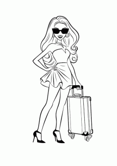 Barbie Doll Goes On A Trip Coloring Page PDF, Free Vectors File