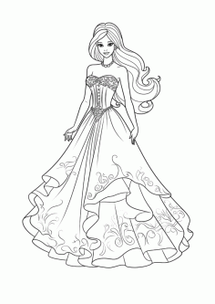 Barbie Doll In A Pretty Ball Gown Tracing Shape PDF, Free Vectors File