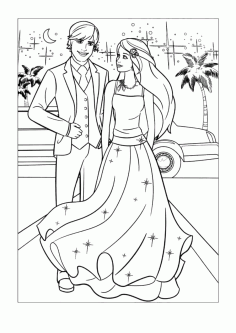 Barbie Doll In Dress And Ken In Suit Coloring Pages PDF, Free Vectors File
