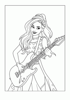 Barbie Doll Plays Guitar Tracing Worksheets PDF, Free Vectors File