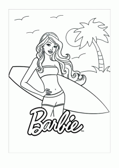 Barbie Doll Ready To Surf On A Beautiful Beach Tracing PDF, Free Vectors File