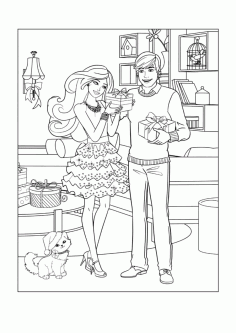 Ken And Barbie Doll Give Each Other Gifts Tracing Shape PDF, Free Vectors File