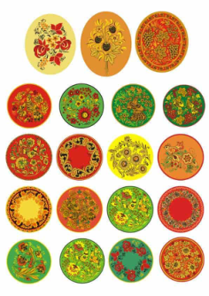 Russian Khokhloma Pattern Circle Set Free Vector, Free Vectors File