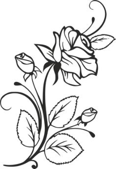 Rose And Rosebuds Beautiful Flower Stencil Free DXF File, Free Vectors File