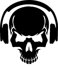 Skull With Headphones Vector Art Free DXF File, Free Vectors File
