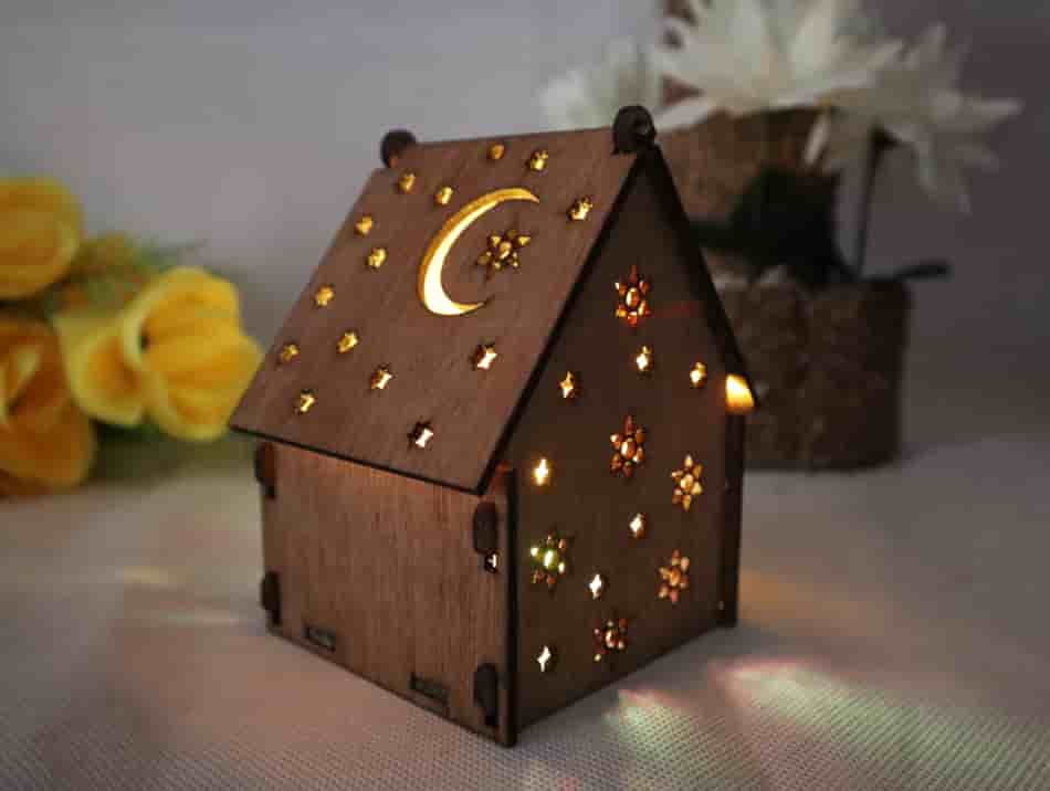 Wooden House Shaped Lamp Gift Box 3mm Free Vector Free Vectors