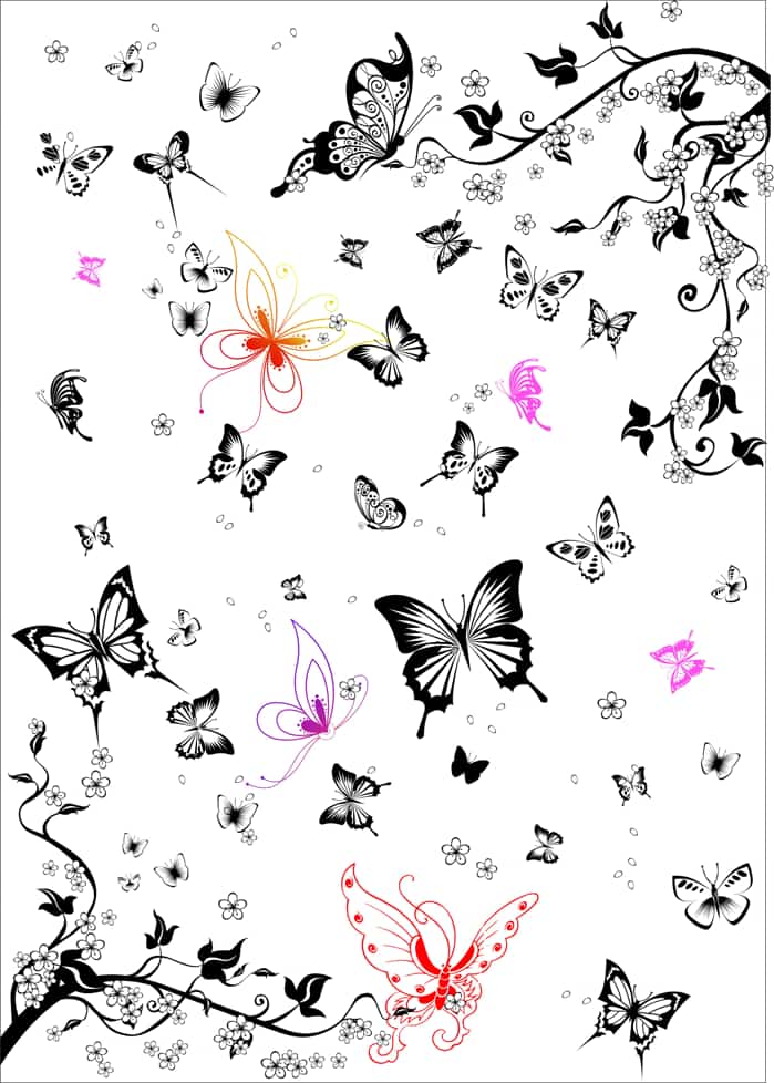 Multi Black and White Butterfly Set Free Vector Free Vectors