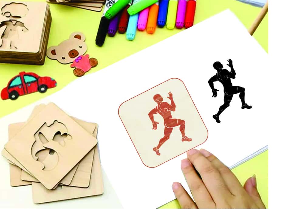 Running Man Drawing Wooden Stencil Toy Free Vector Free Vectors