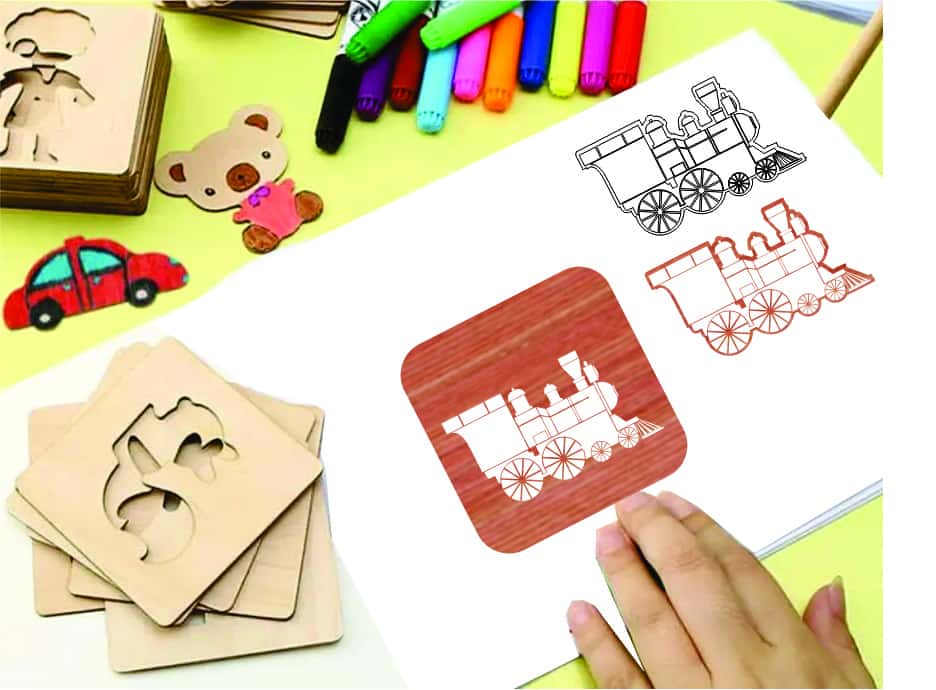 Train Drawing Wooden DIY Painting Toys Free Vector Free Vectors