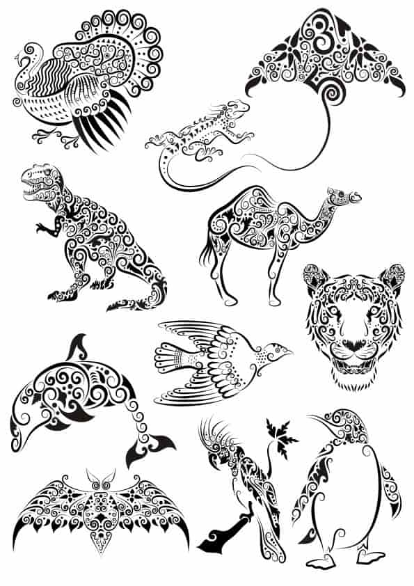 Ornament Animals Tattoo Vectors Pack Free Vector Free Vectors