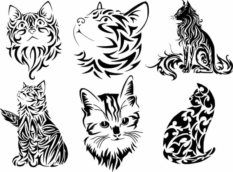 Tribal Cat Tattoo Vector Set Free Vector Free Vectors