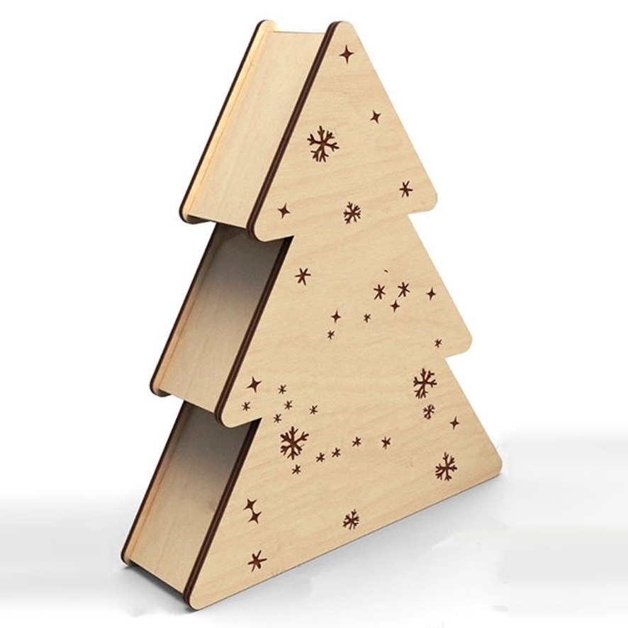 Laser Cut Christmas Wooden Tree Gift Box Free Vector Free Vectors