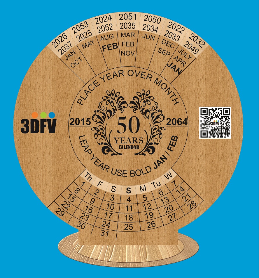 50 Years Perpetual Calendar Laser Cut Wooden Design Free Vector Free Vectors