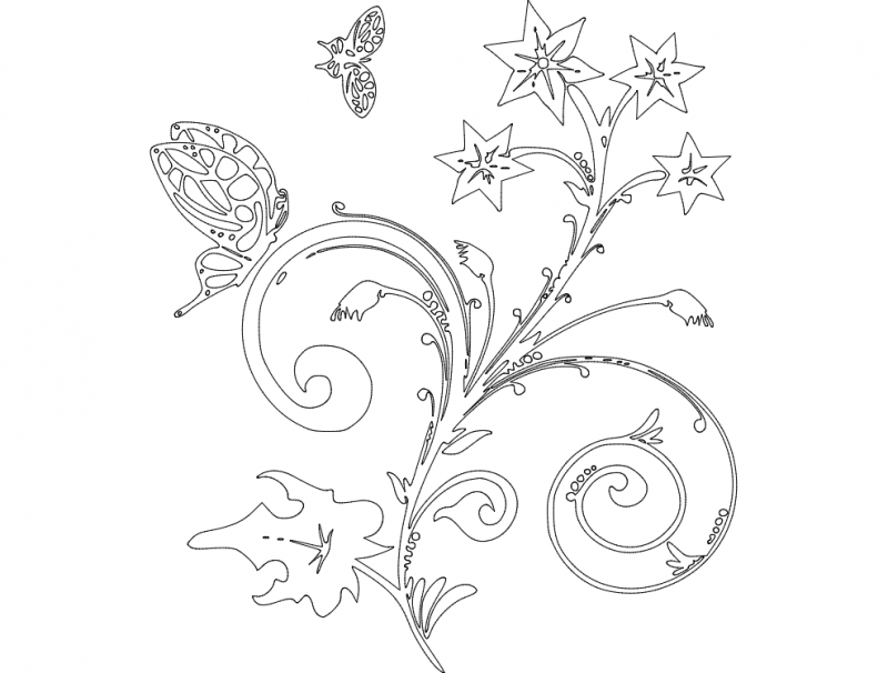 Flower with Butterfly Free DXF File Free Vectors