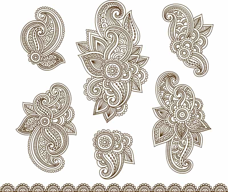 Set Mehndi Flower Pattern Henna Drawing Free Vector Free Vectors