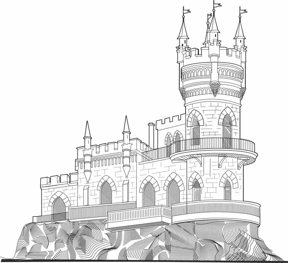 Castle Vector Line Drawing Vector Art Free Vector Free Vectors