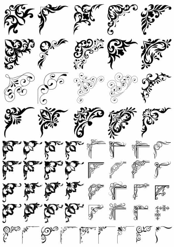 Floral swirl corner vector set Free Vector Free Vectors