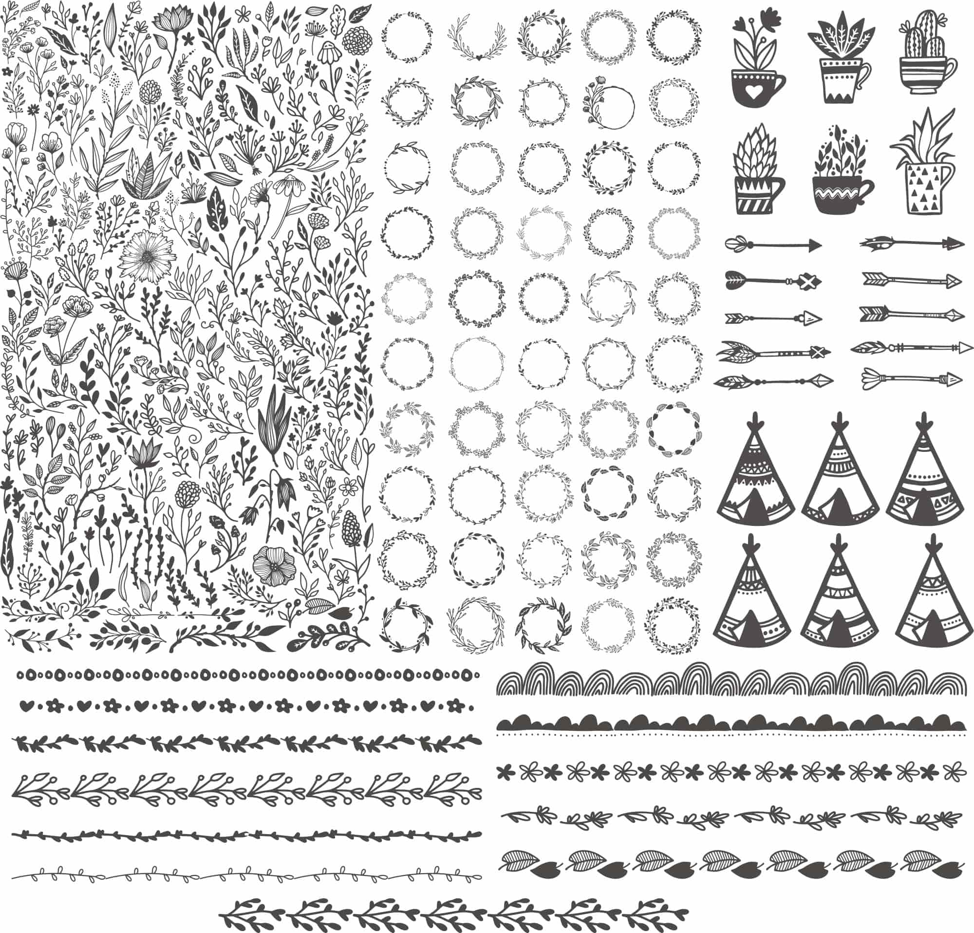 Floral Kit Hand Drawn Free Vector Free Vectors