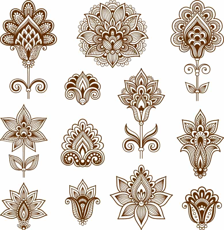 Abstract floral elements in Indian mehndi style Free Vector Free Vectors