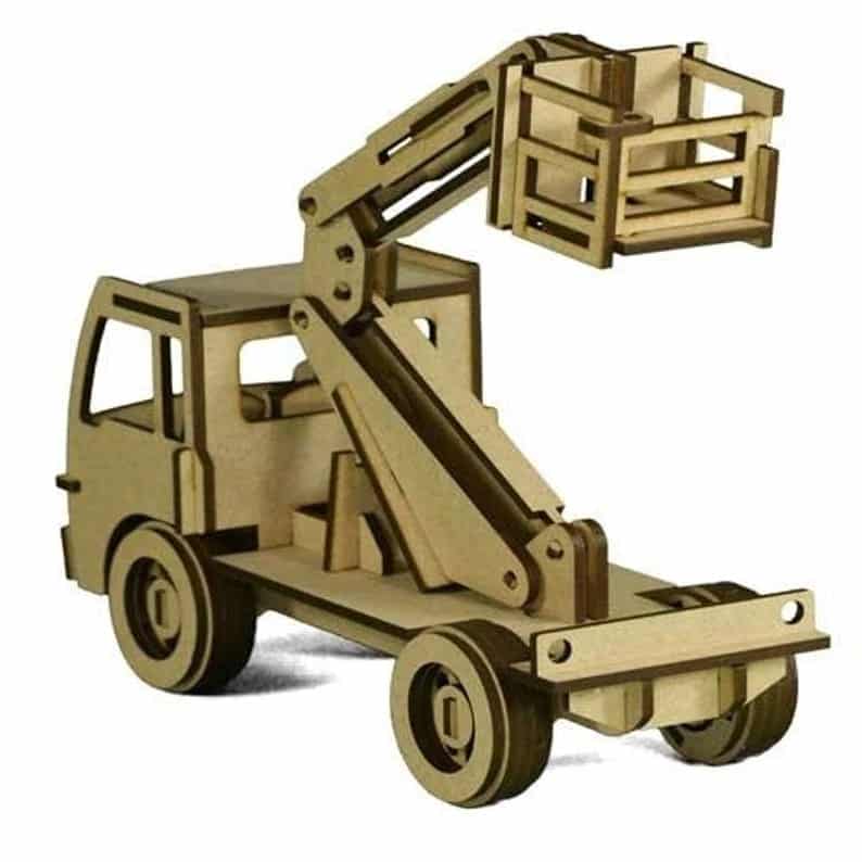 Laser Cut Mini Cherry Picker Truck Toy Wooden Model Free Vector Free Vectors