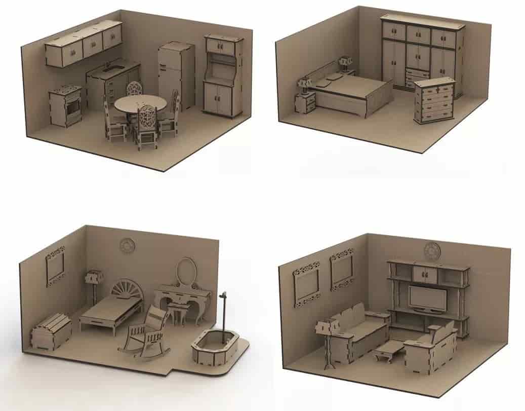 Furniture Set Doll House Mdf Laser Cut Free Vector Free Vectors